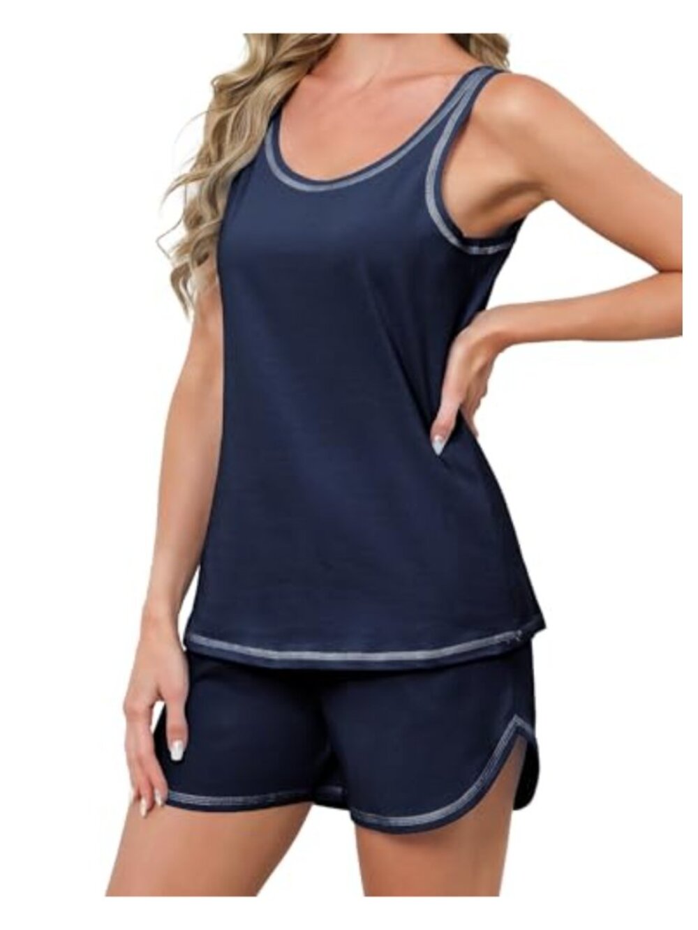 Womens Cotton Sleeveless Tank Top and Shorts Pajama Set 2 Piece with Pockets